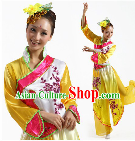 Chinese Classical Yangge Dance Clothes and Headpiece for Women
