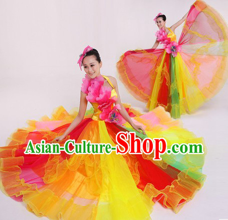 Chinese Modern Rainbow Costumes and Headpiece for Women