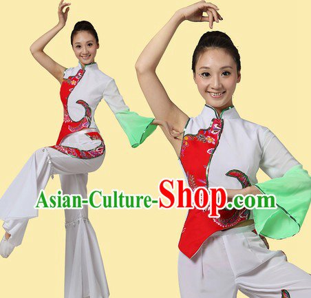 Traditional Chinese Fan or Ribbon Dance Costumes and Headpiece for Women