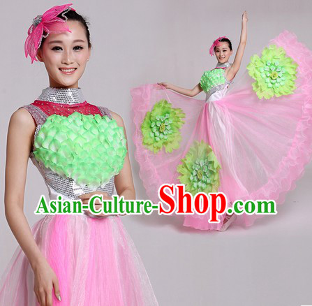 Traditional Chinese Comptemperary Dance Costumes and Headpiece for Women