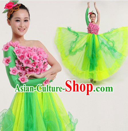 Traditional Chinese Flower Contemporary Costumes and Headpiece for Women