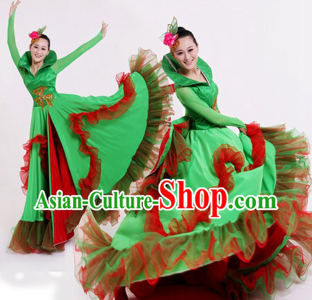 Traditional Chinese Green Nature Dance Costumes and Headpiece for Women