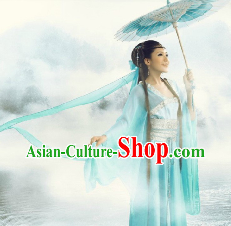 Ancient Chinese Light Blue Beauty Clothing and Headpiece for Women