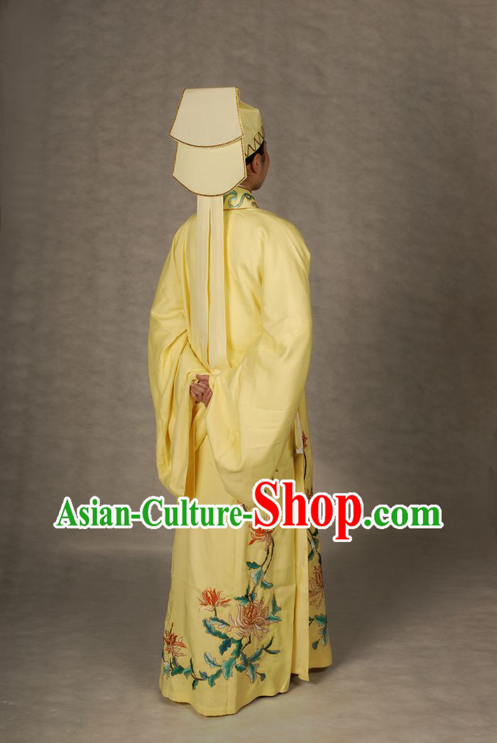 Ancient Chinese Light Yellow Young Men Robe and Hat for Men