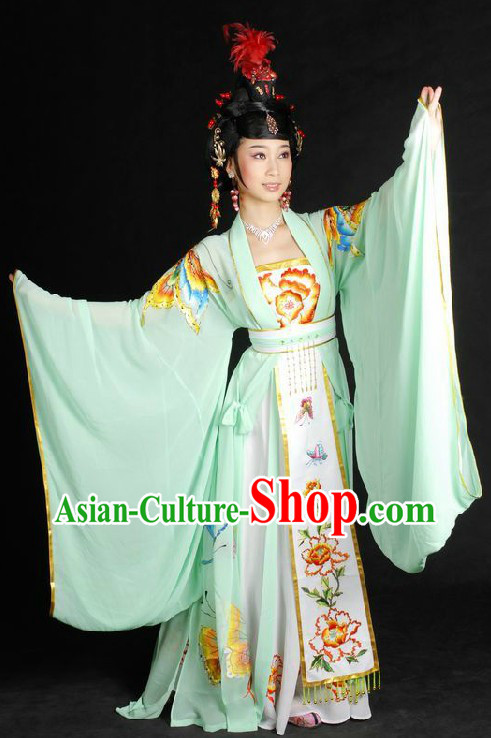 Ancient Chinese Embroidered Butterfly Love Performance Costumes and Wig for Women