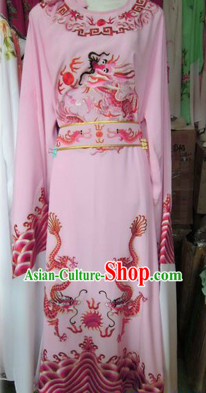 Ancient Chinese Pink Embroidered Dragon Young Men Long Robe