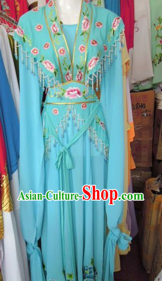 Ancient Chinese Opera Blue Young Lady Costumes