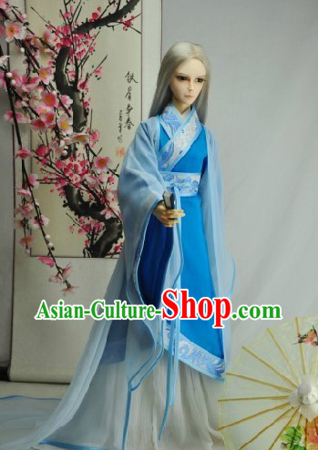 Ancient Chinese Blue Han Fu Guzhuang Clothing for Men