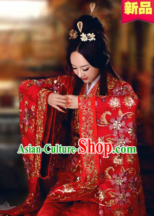 Ancient Chinese Red Wedding Dress Complete Set for Brides