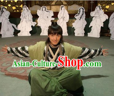 Ancient Chinese Green Swordsman Han Fu Costumes for Men