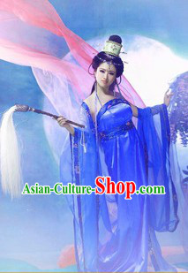 Blue Ancient Chinese Style Stage Performance Costumes for Women