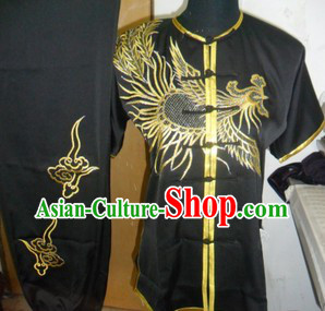 Traditional Chinese Short Sleeves Black Dragon Kung Fu Uniform