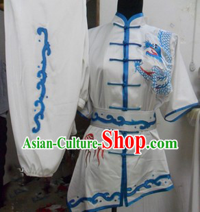 Traditional Chinese White Silk Kung Fu Costumes Complete Set