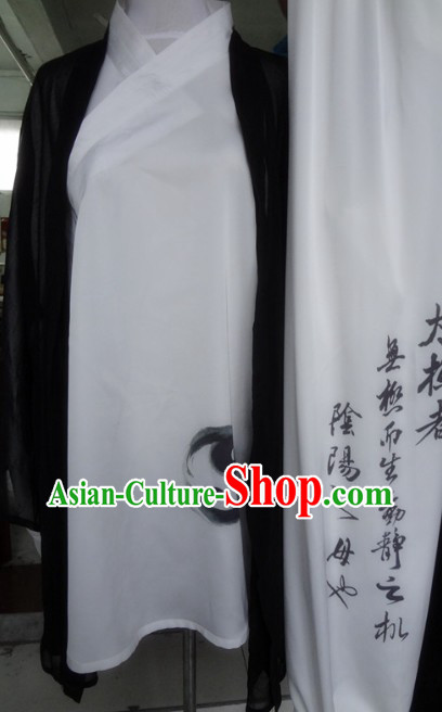 Ancient Chinese White Silk Tai Chi Tai Ji Uniform and Cape Complete Set