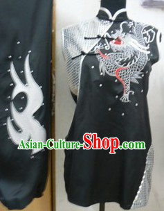 Traditional Chinese Black and White Dragon Embroidery Martial Arts Clothing Complete Set