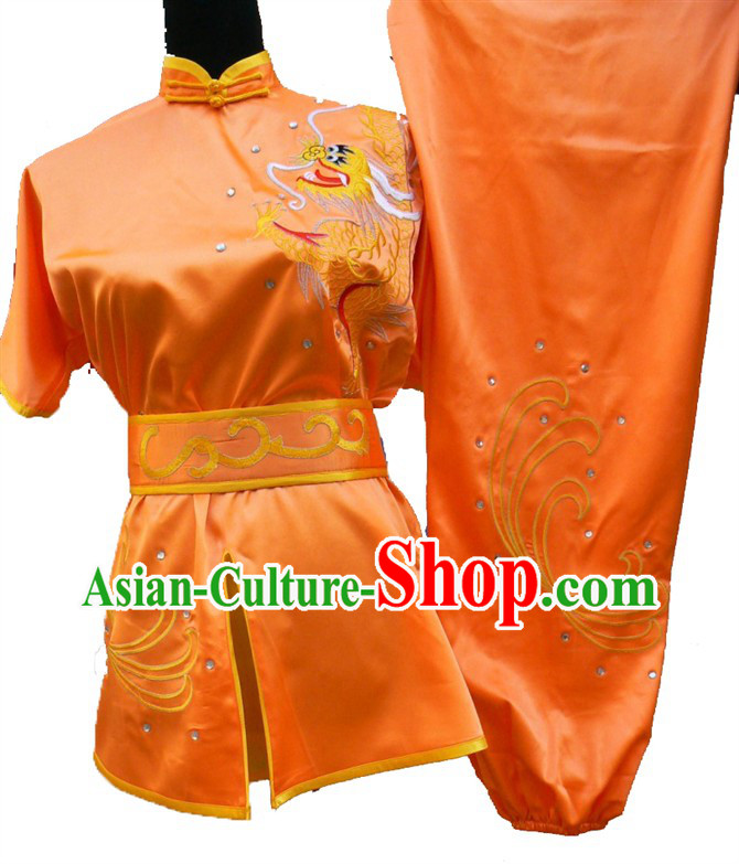 Orange Chinese Dragon Embroidery Long Fist Martial Arts Clothing