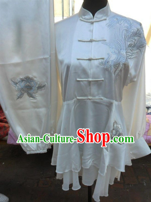 White Mandarin Phoenix Embroidery Martial Arts Tai Chi Uniforms