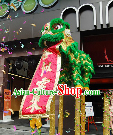 Green Top Chinese Competition and Celebration Lion Dance Costume Complete Set for Two Dancers