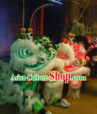 Old Style Long Feather Green and Pink Lion Dance Costumes Two Sets