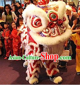 Red and White Chinese Celebration Lion Dance Costumes Two Sets