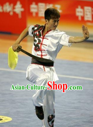 Supreme White Short Sleeves Silk Kung Fu Uniform for Men