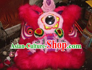 Supreme Red and Pink Long Wool Lion Dance Head and Tail Complete Set