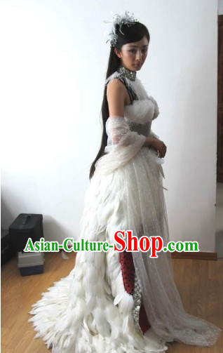 Yang Mi White Feather Ancient Chinese Alluring Woman Costume Set