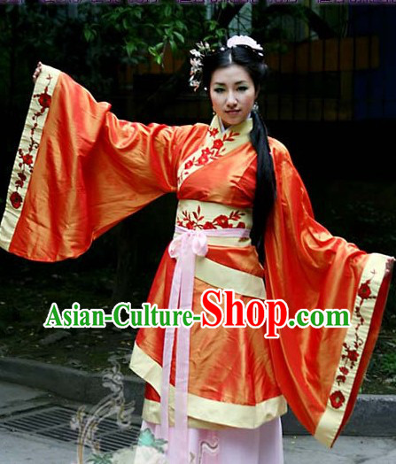 Orange Ancient Chinese Traditional Robe and Belt for Ladies