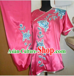 Pink Professional Flower Embroidery Martial Arts Competition Suit for Women