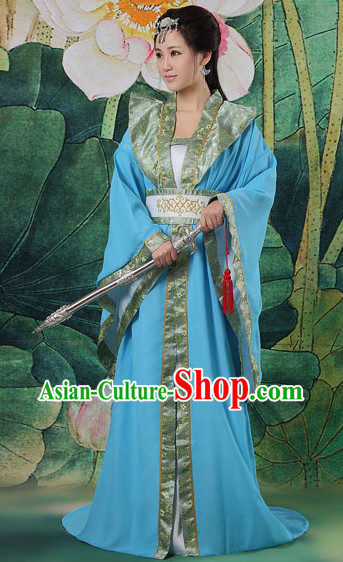 Ancient Chinese Blue Swordswoman Costumes Complete Set