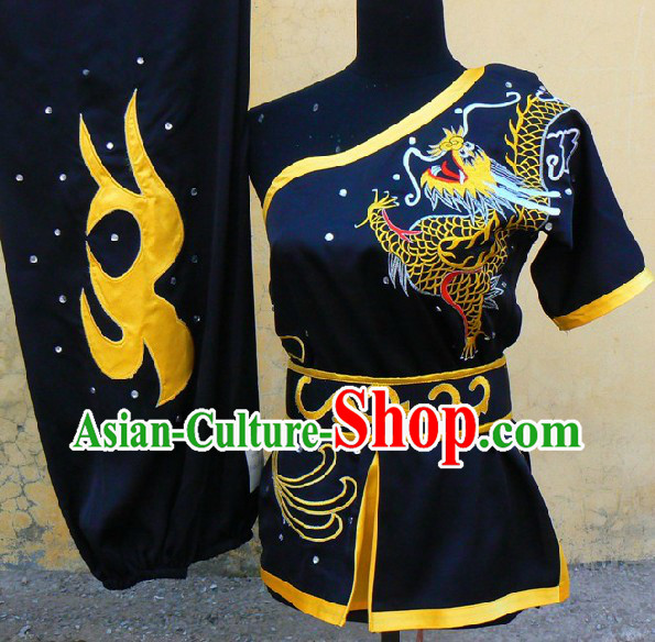 Black Dragon Embroidery One Shoulder Southern Fist Kung Fu Uniform