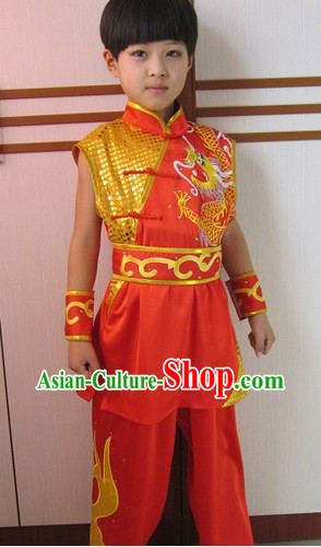 Red Dragon Embroidery Martial Arts Tai Chi Competition and Performance Uniform for Children