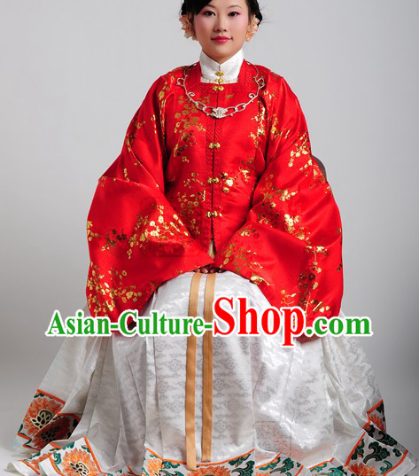 Ancient China Ming Time Red Wedding Jacket and Skirt for Ladies