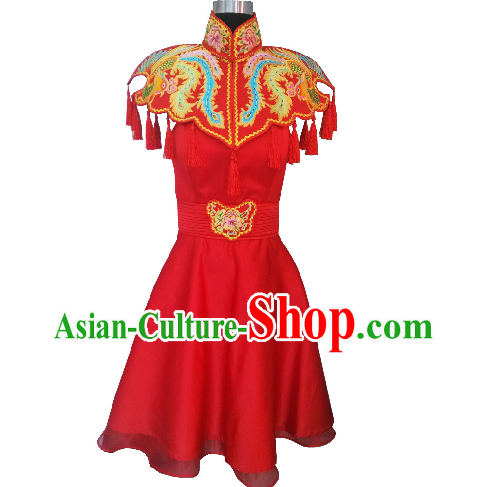 Chinese Classical Hand Embroidered Phoenix Lucky Red Wedding Skirt for Brides