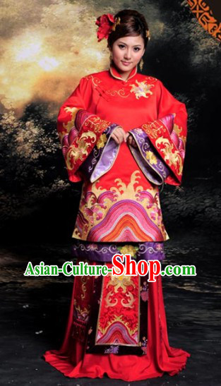 Lucky Red Traditional Chinese Classical Wedding Dress Complete Set for Brides