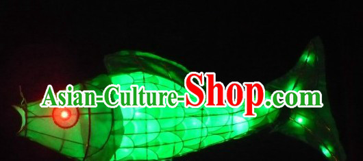 Traditional Green Chinese New Year Fish Carp Lantern for Display or Performance