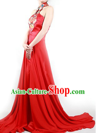Gorgeous Red Chinese Oriental Elegant Evening Gown