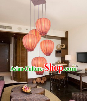 Handmade Chinese Pomegranate Shape Fabric Hanging Lanterns Group