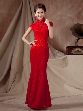 Classical Gorgeous Red Lace Long Cheongsam