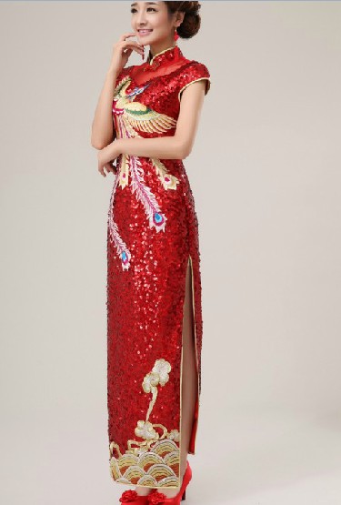 Chinese Classic Embroidered Phoenix Long Cheongsam