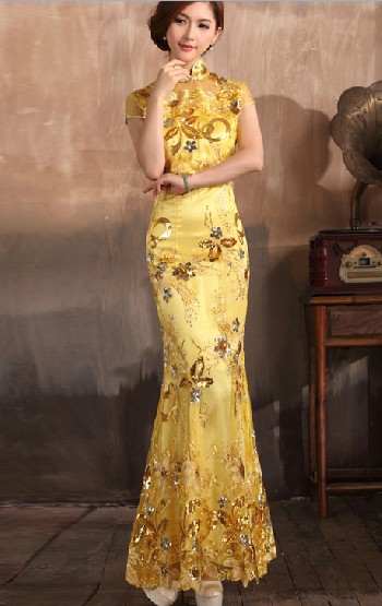 Fish Tail Elegant Floral Long Cheongsam