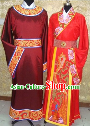 Ancient Traditional Chinese Wedding Suit and Hat for Brides and Bridegrooms