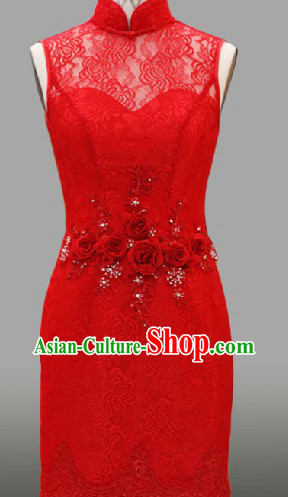 Summer Wear Lace Classical Chinese Red Wedding Evening Dress