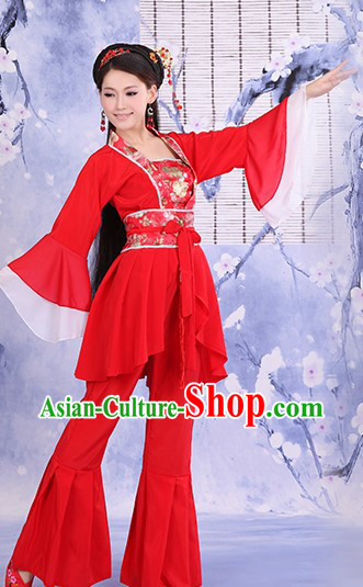 Ancient Chinese Red Stage Performance Dance Costumes for Women