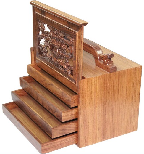 Traditional Carved Chinese Rosewood Five Layers Mahjong Box