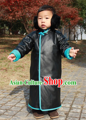 Traditional Chinese Black Thick Robe for Kids