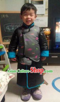 Chinese Classical Black Robe and Jacket for Kids