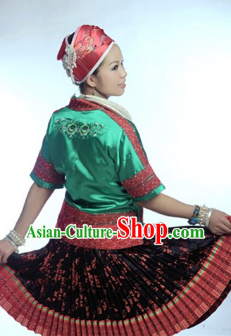 Traditional Chinese Miao Clothes and Necklace and Hat for Women