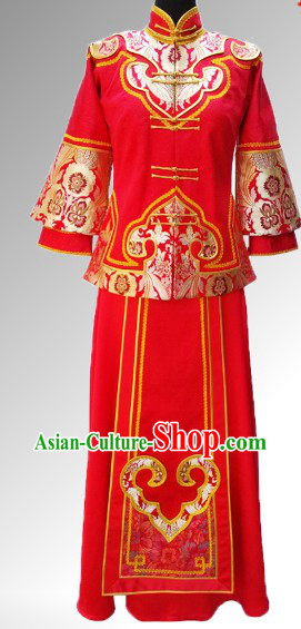 Traditional Chinese Xiu He Style Wedding Blouse and Skirt Complete Set for Brides