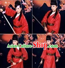 Red Ancient Chinese Swordswoman Costumes and Hat